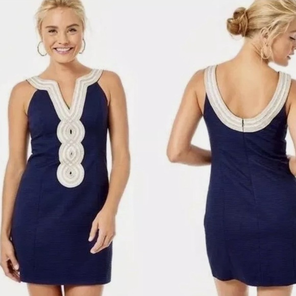 LILLY PULITZER Valli Embroidered Soutache Slip Dress - True Navy- Size 4 - Picture 13 of 13